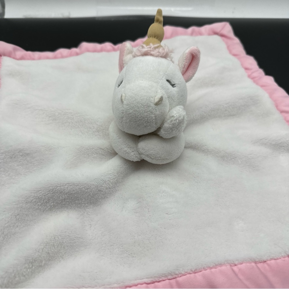Carters White Pink Unicorn Baby Lovey Security Blanket With Pacifier Holder